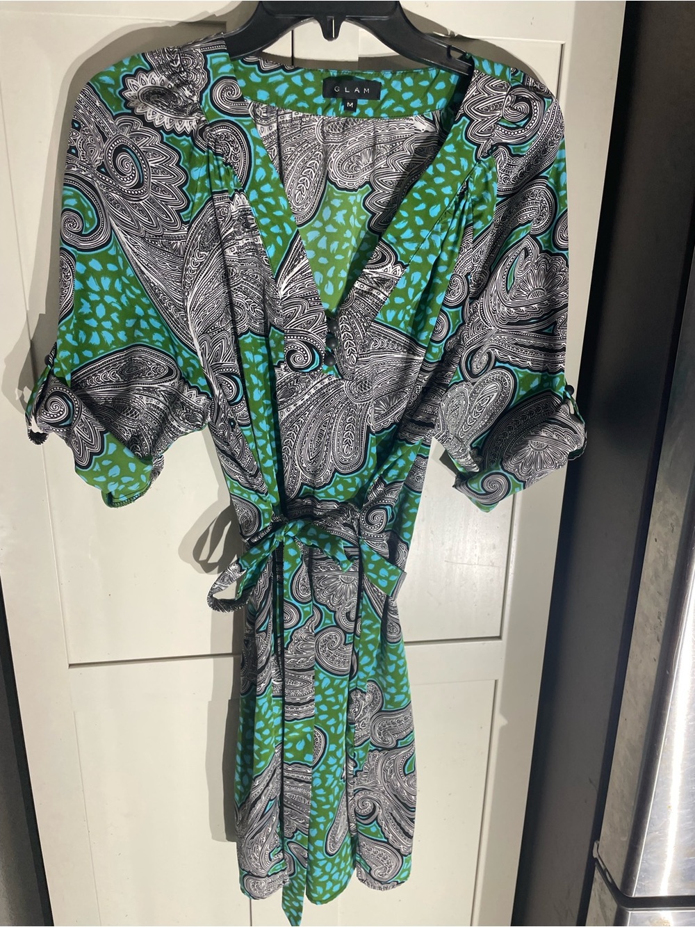glam Teal and Black Paisley Wrap Dress